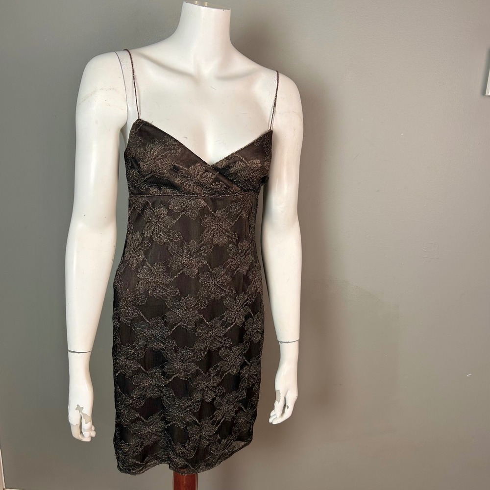 90s Fairy Grunge Lace slip dress size 6 Brown Laundry Shelli Segal metallic‎
